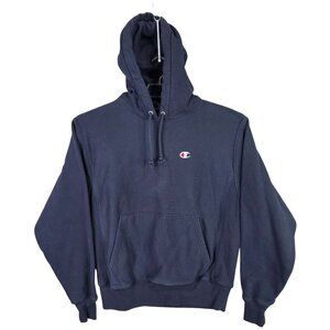 Mens Champion Reverse Weave Navy Hoodie Long Sleeve Cotton Blend Drawstring M